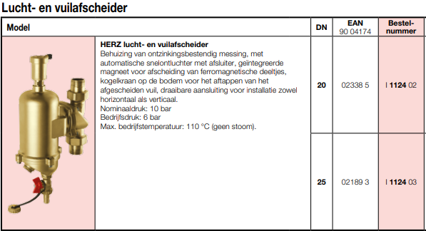 lucht en vuilafscheider herz