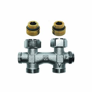 HERZ 3000 aanvoer- en retourverdeler met vaste bypass  G ½ x 3/4, recht