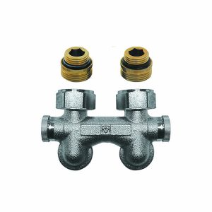 HERZ 3000 aanvoer- en retourverdeler met vaste bypass  G ½ x 3/4, haaks